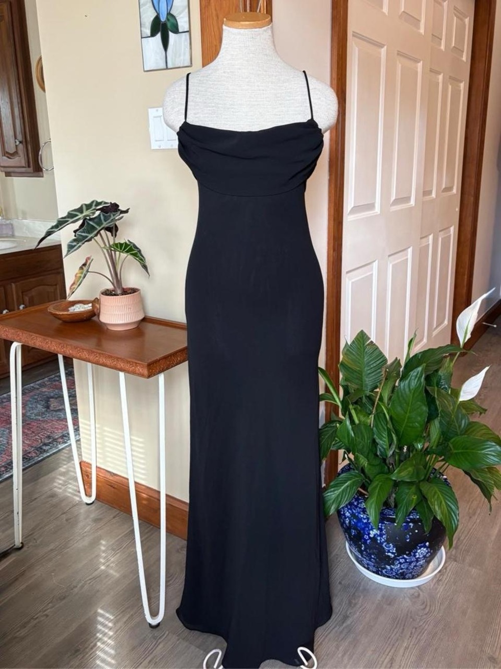 Vintage Y2K Black Slip Maxi Dress with Cowl Neck